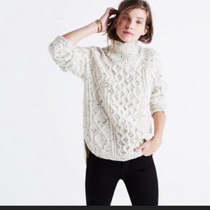 Madewell Ivory Speckled Cable Knit Chunky Sweater
